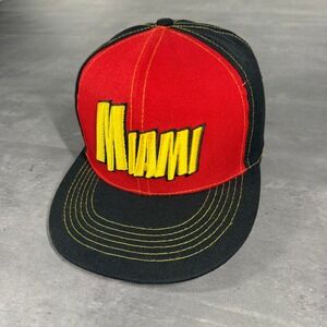 Miami Heat Snapback Hat Red Black Yellow Marvel Comic Strip Script Logo Text NBA